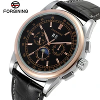 fsg319m3t3 new arrival promotion price automatic men moon phase watch black genuine leather strap free shipping with gift box