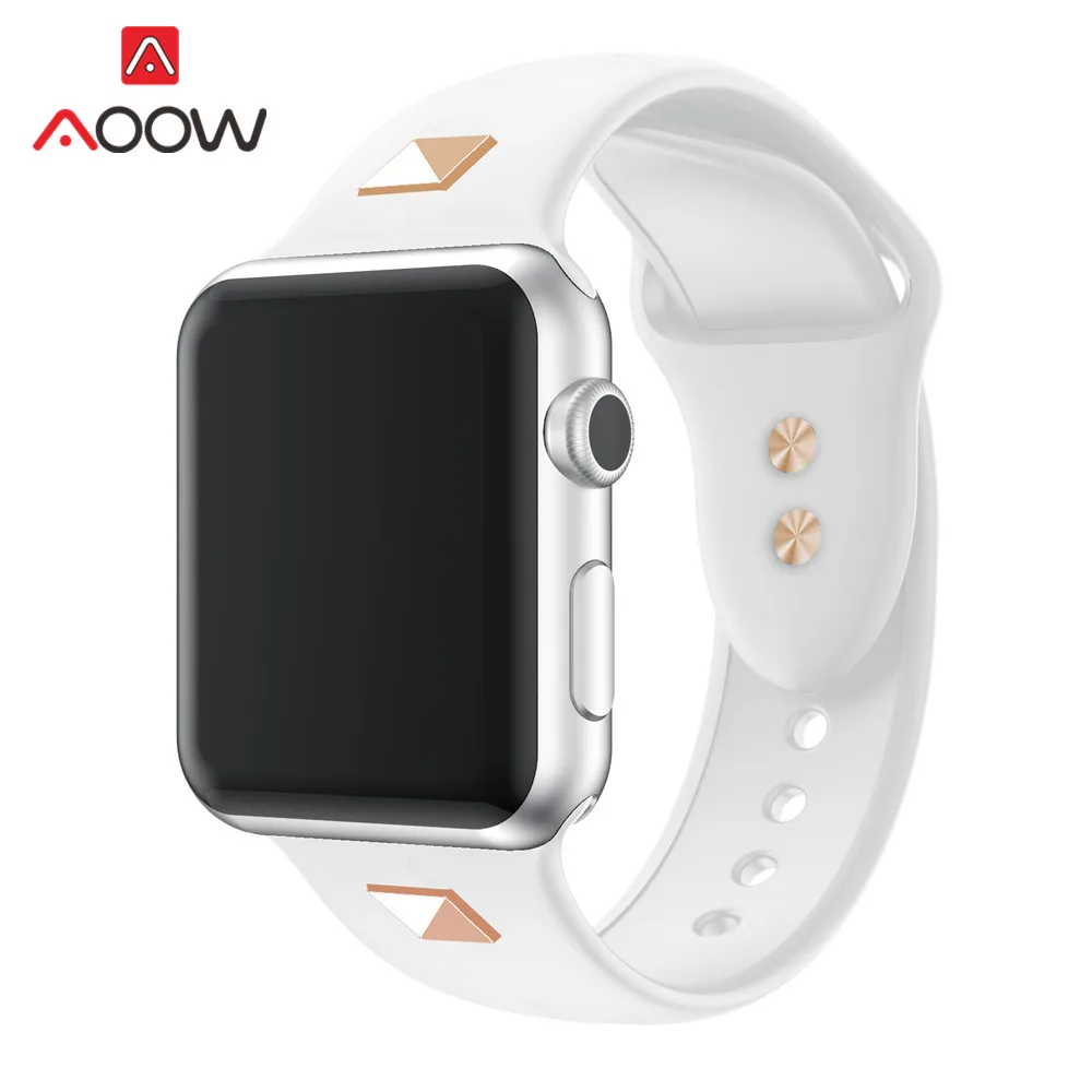White 38mm40mm Силиконовый ремешок для часов Apple Watch 40 мм 44 мм 38 мм 42 мм с заклепками Модный Резиновый сменный ремешок для iWatch 1 2 3 4 - Цвет ремешка: White 38mm40mm