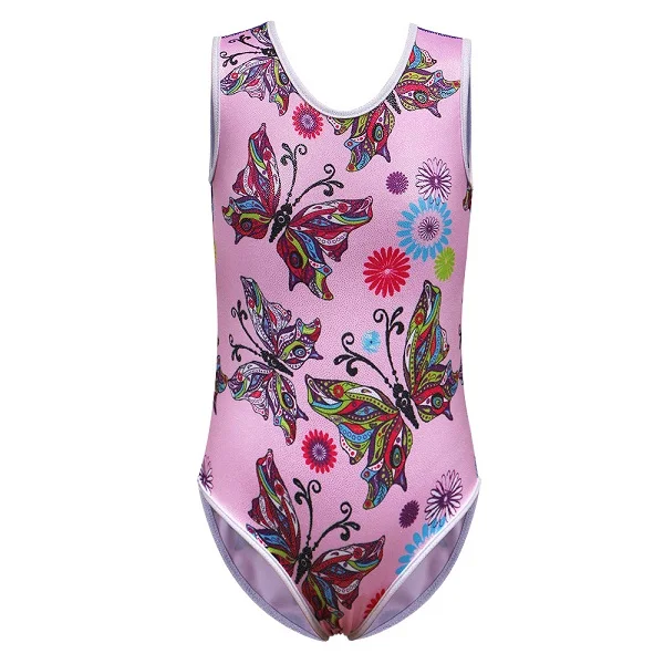 B166 PinkButterfly BAOHULU/детское балетное трико для девочек; платье для танцев; бикини; Балетные гимнастические леотарды; Одежда для танцев; комбинезон для акробатики; тренировочный трико - Цвет: B166 PinkButterfly
