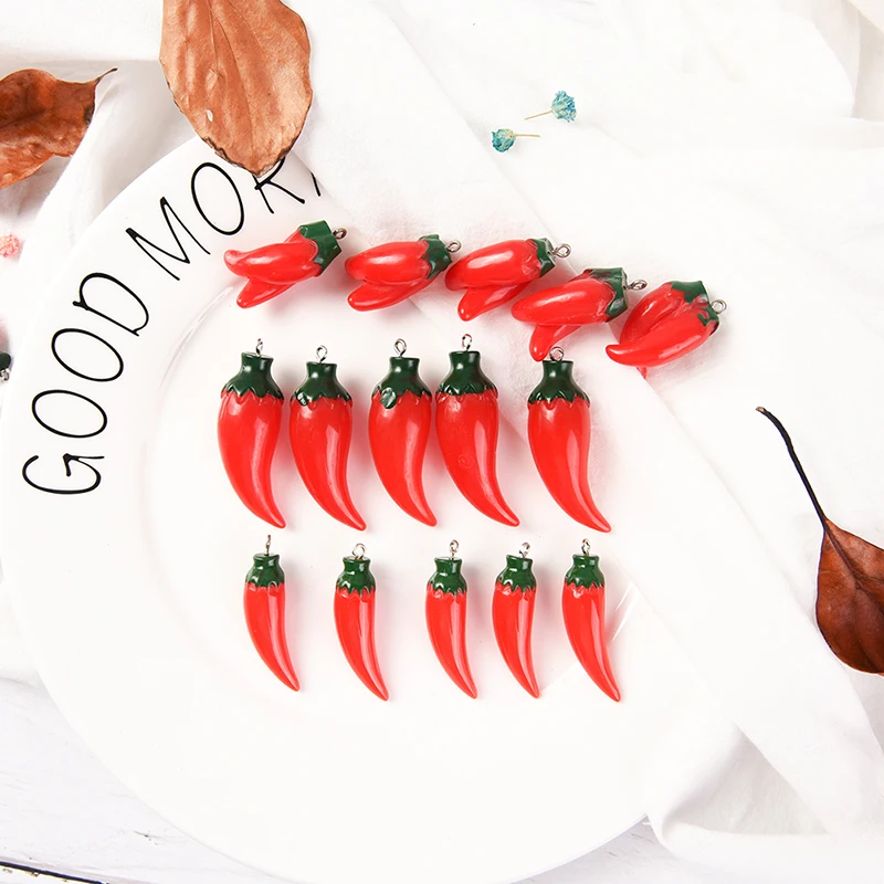 Новинка 10 шт. DIY ожерелья смолы горячего кулоны &quotперец&quot красный Подвеска Шарм