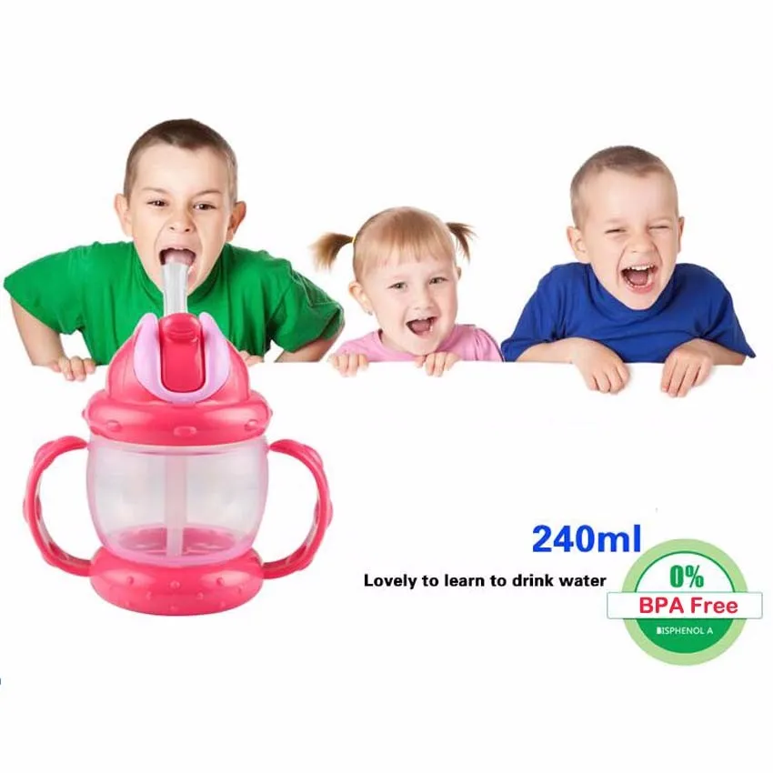 Детская бутылка для воды 260 мл материал, не содержащий BPA Твердые Детские чашки с соломинкой регулируемый пояс портативная противоскользящая кружка для детей