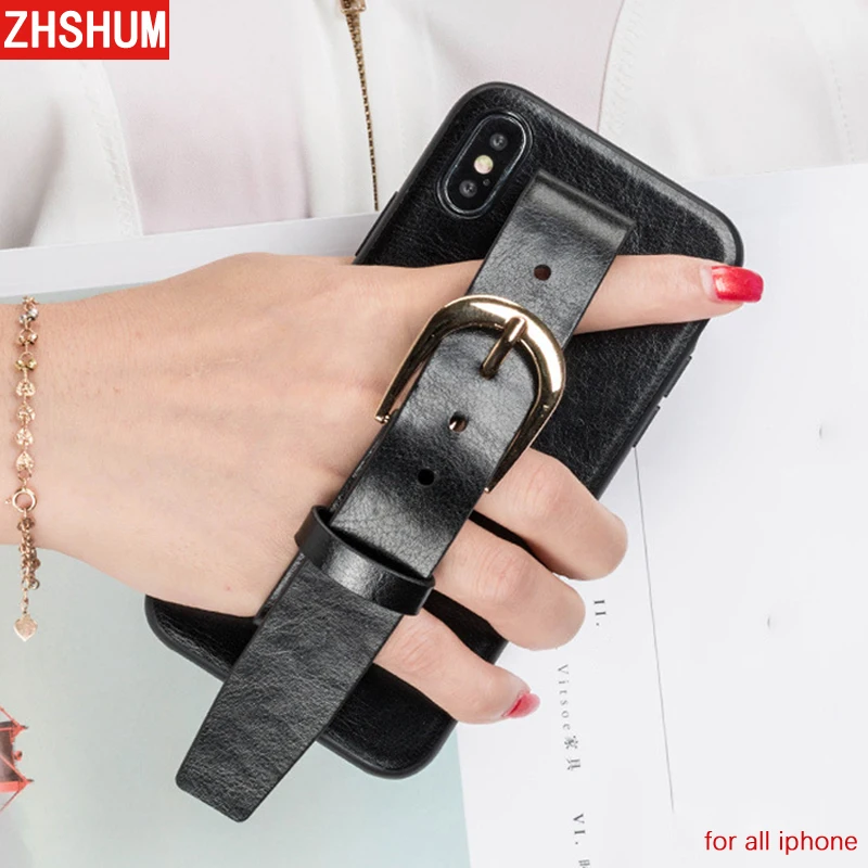 Роскошный чехол из искусственной кожи для IPhone X 8 7 Plus 6S 6 с ремешком и кольцом