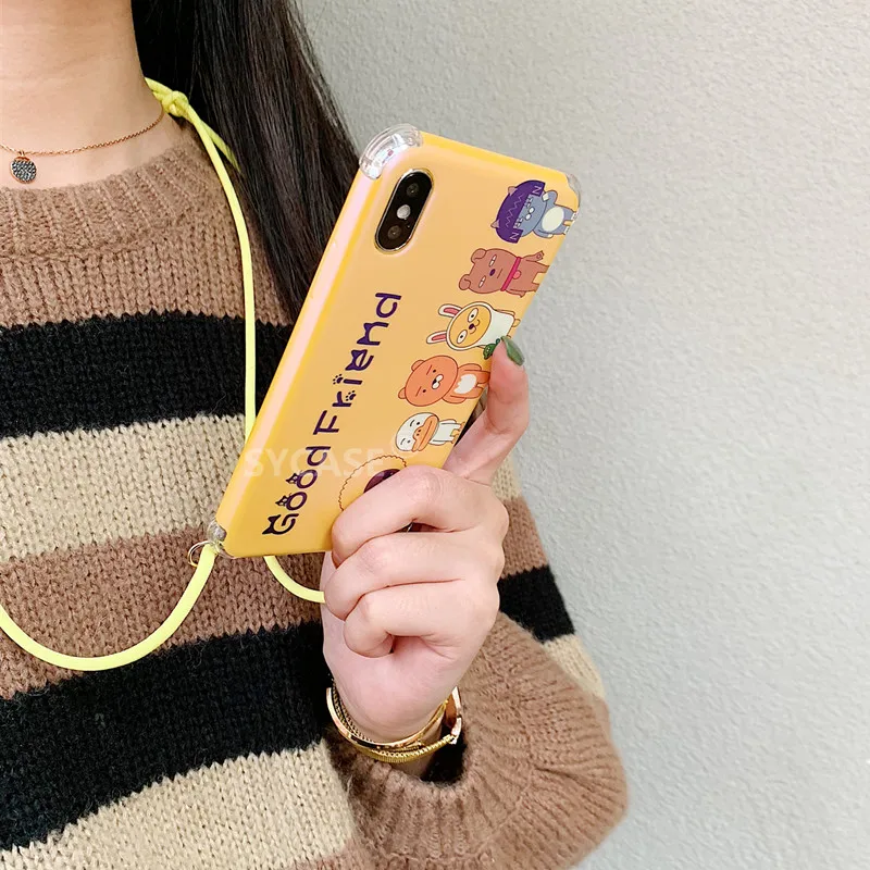 SYCASE Cute Blu-ray Cartoon Ms Shell For iPhone X Xs Max Xr 6 6s Plus 7 8 plus Case All Inclusive Anti fall Lanyard Cover Female |
