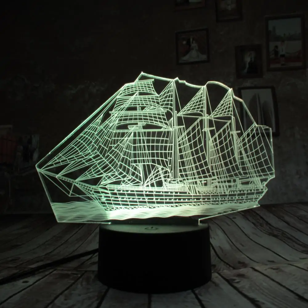 Парус корабль лодка 3D лампа Оптическая иллюзия ночник для детского сада 7