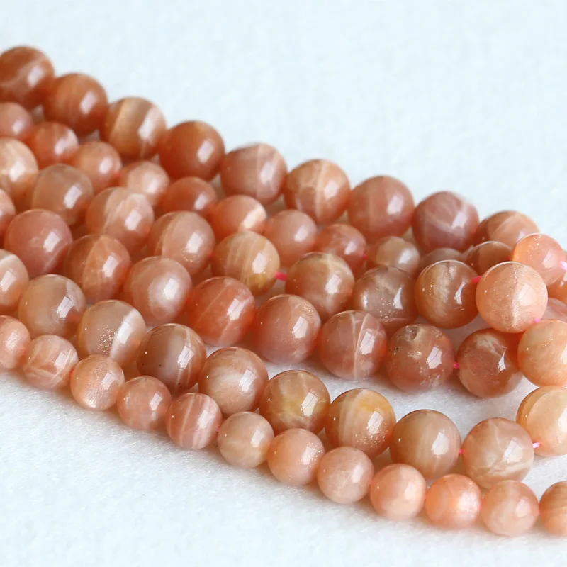 

Real Genuine Natural Pink Gold Moonstone Sunstone flash light Round Loose Gemstone Ball Beads 6mm 8mm 10mm 12mm 15" 05145