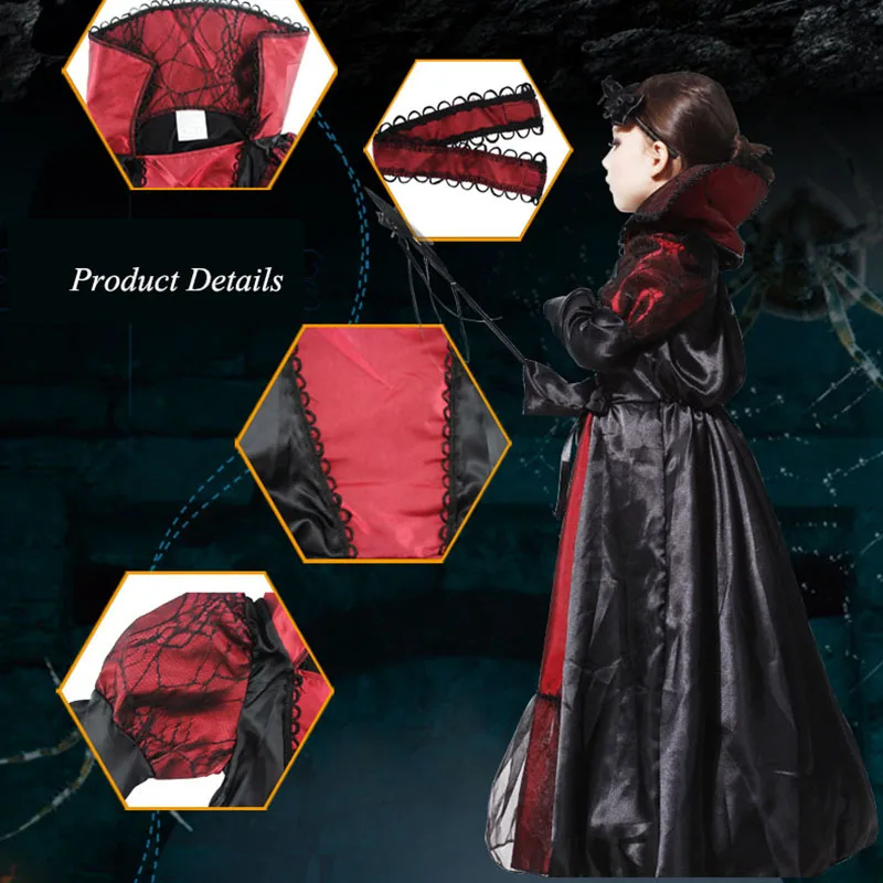 Платье Королевы вампира для девочек Детский карнавальный костюм на Хэллоуин