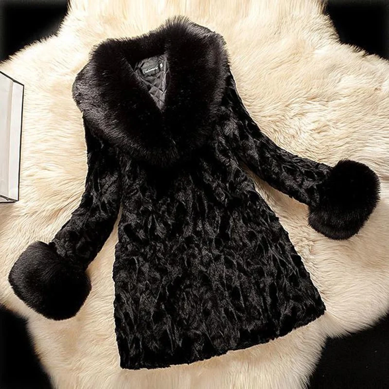 GEMUTLICH Plus Size Winter Fur Coat Jacket Faux Rabbit Fur with Fox Fur Collar Outwear Warm Fashion S-6XL Top Quality