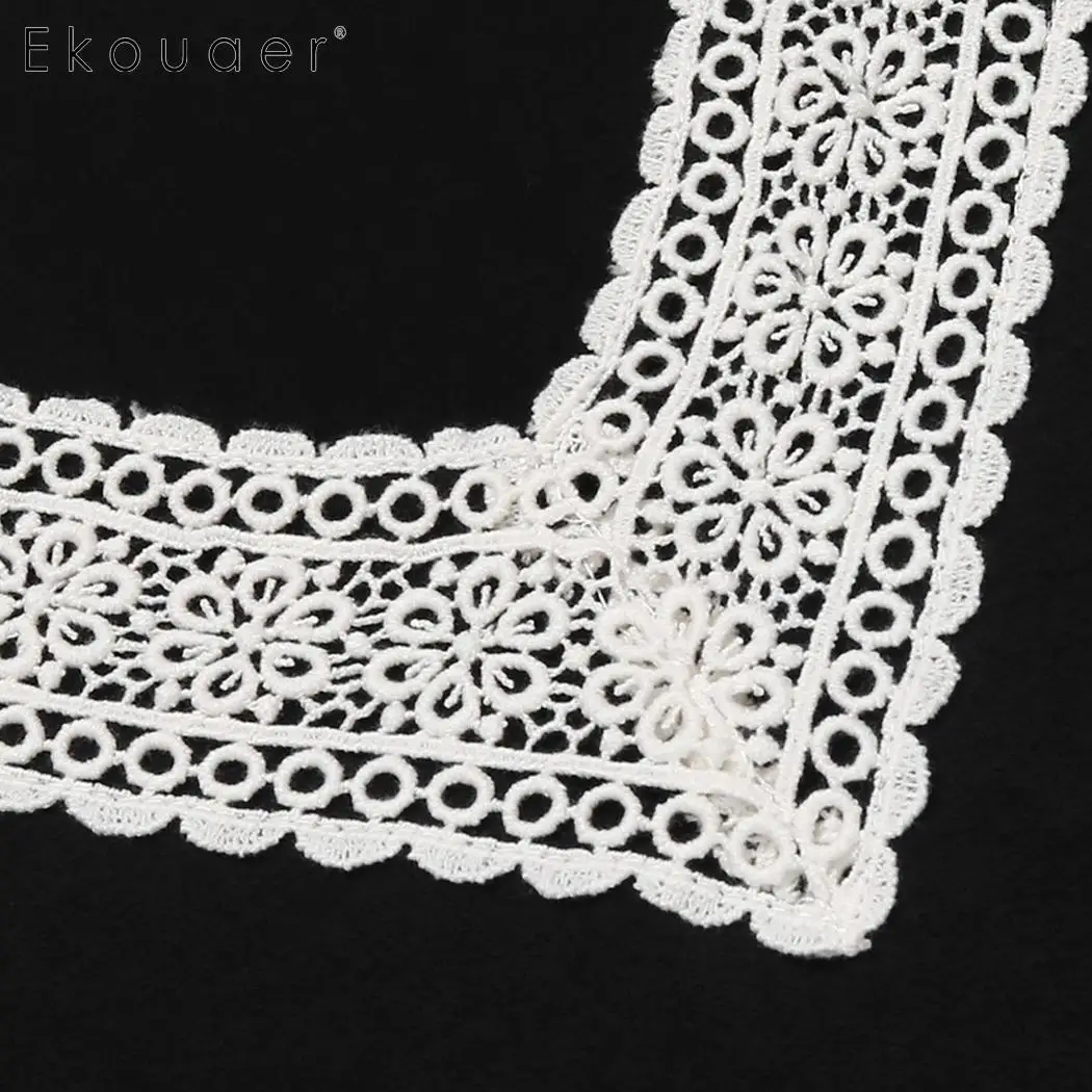 Ekouaer Осенняя ночная рубашка для женщин однотонное кружевное платье с v-образным