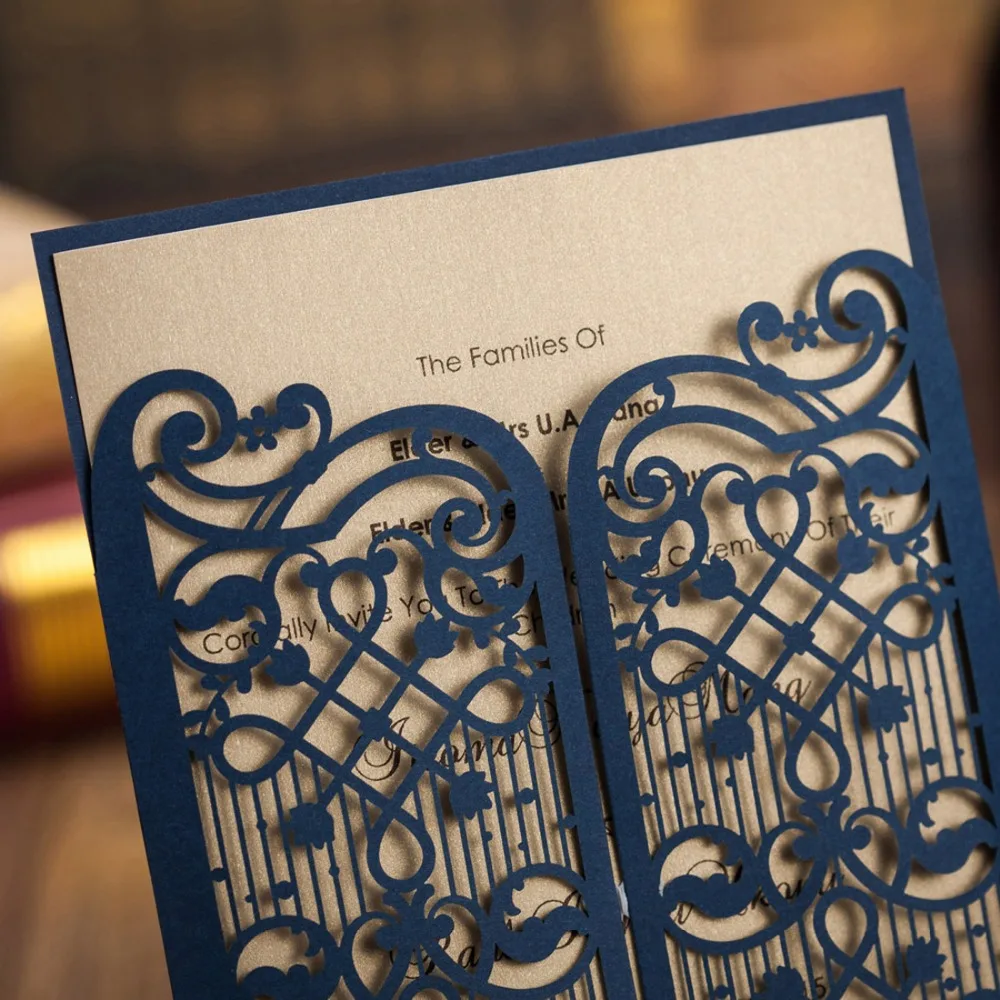 WISHMAD лазерная резка свадебные пригласительные открытки элегантные темно-синие