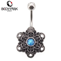 body punk trendy belly button rings burnished ss mandala opal curve navel ring vintage body jewelry feminino flower