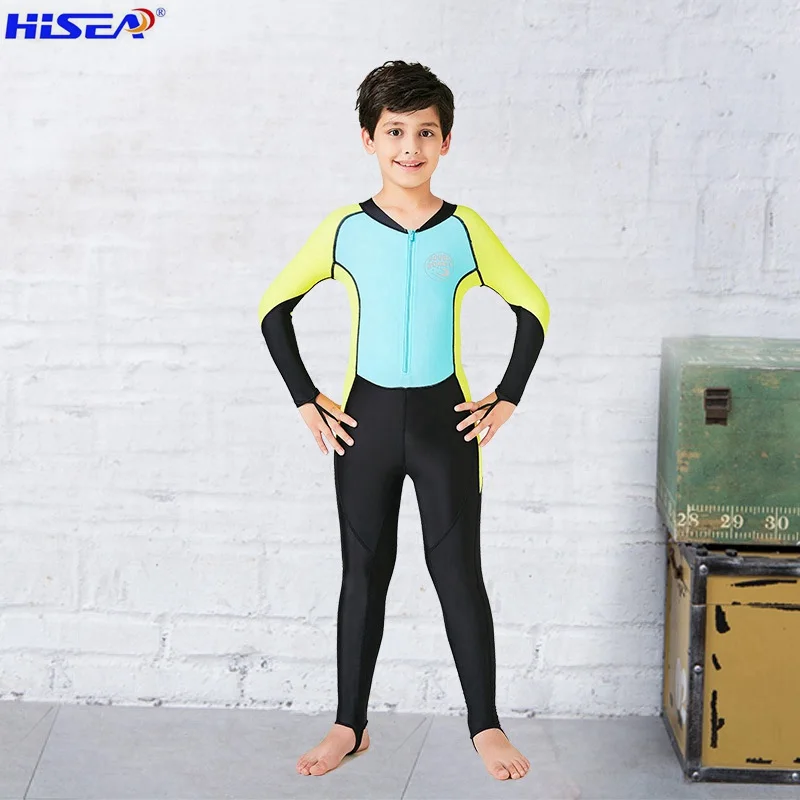 Hisea детская Плавание Профессиональный Гидромайки комбинезоны эластичность мальчик Рашгард Плавание одежда Surf Дайвинг солнцезащитный крем Плавание костюм - Цвет: Blue Yellow
