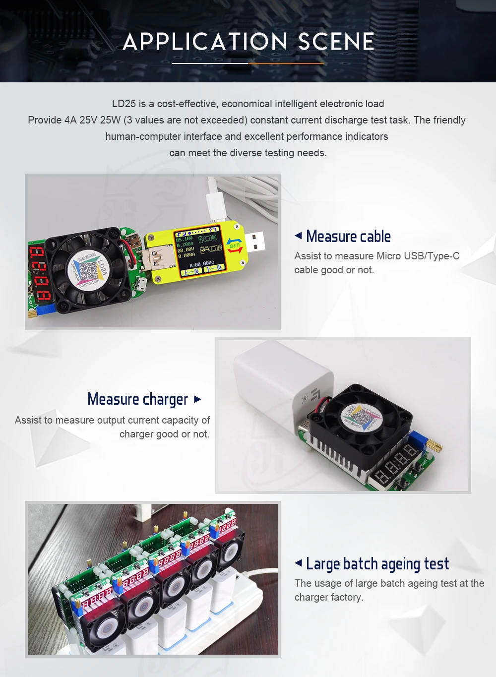 RD LD25 electronicos resistencia de carga USB интерфейс de prueba де батерия pantalla светодиодный ventilador de corriente регулируемые de25W