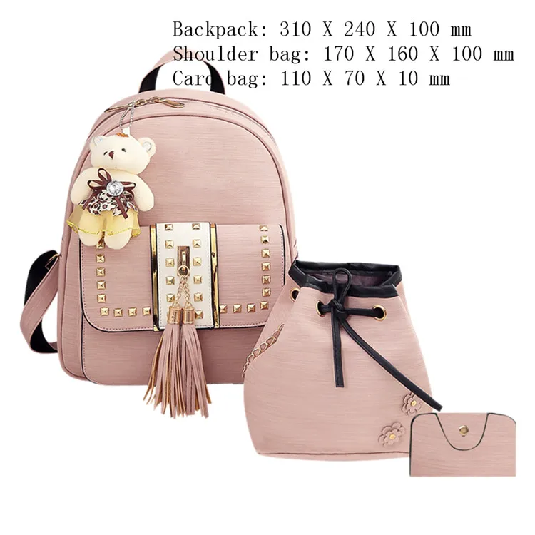Винтаж набор рюкзак Mochila для Дамские туфли из pu искусственной кожи рюкзак для девочек школьные сумки на плечо 3 шт./компл. рюкзак mochilas mujer - Цвет: Type B Pink
