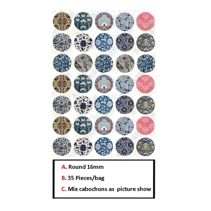 16MM 35Pieces BoYuTe круглый 8 10, 12, 14, 15, 16, 18, 20, 25 30 мм Цветок Круглый Кабошон Винтаж ручной работы изображение Стекло Кабошон Выводы - Цвет: 16MM 35Pieces