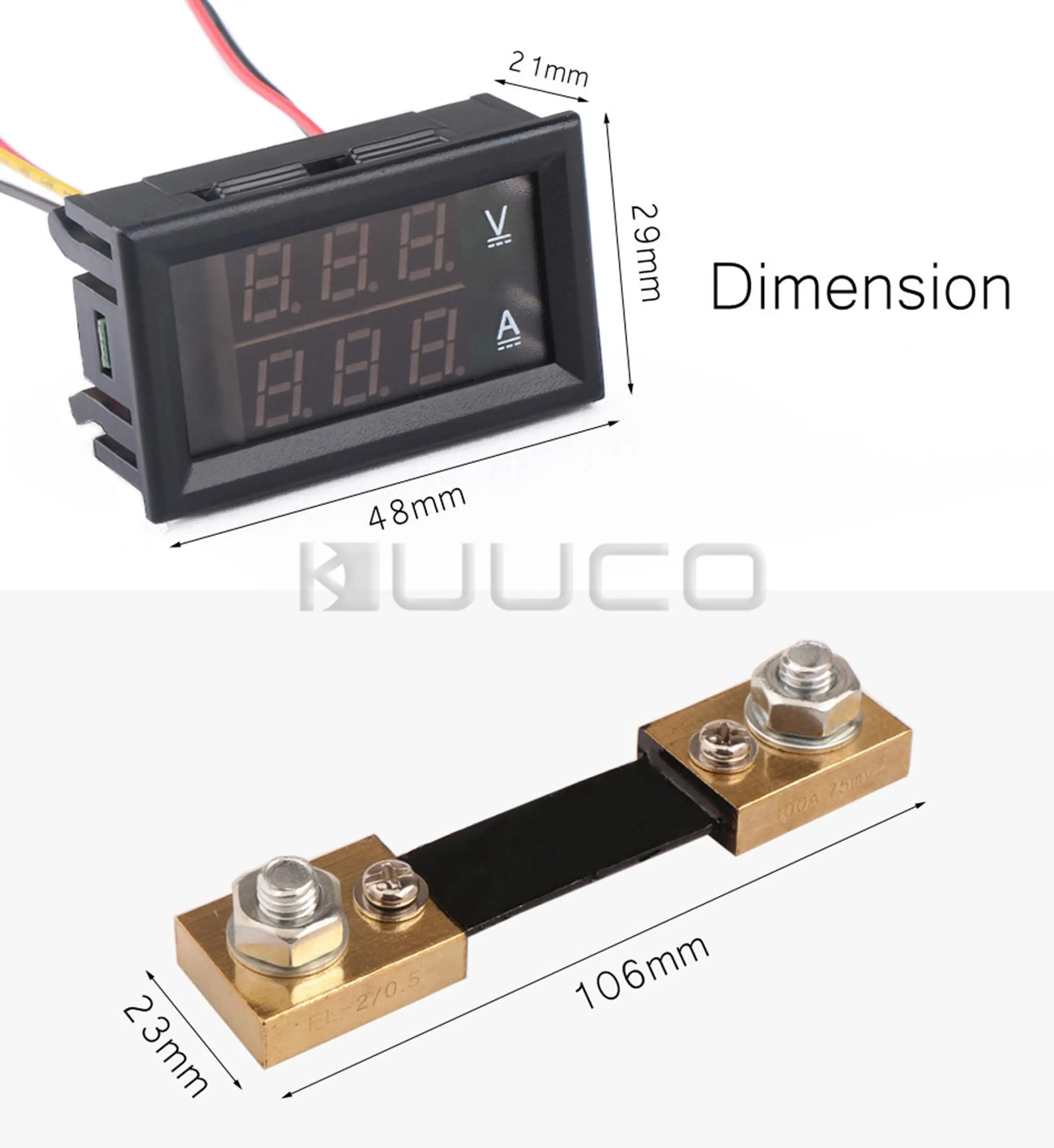 Цифровой Измеритель постоянного тока 0 ~ 100 в/100A Вольтметр Амперметр Красный