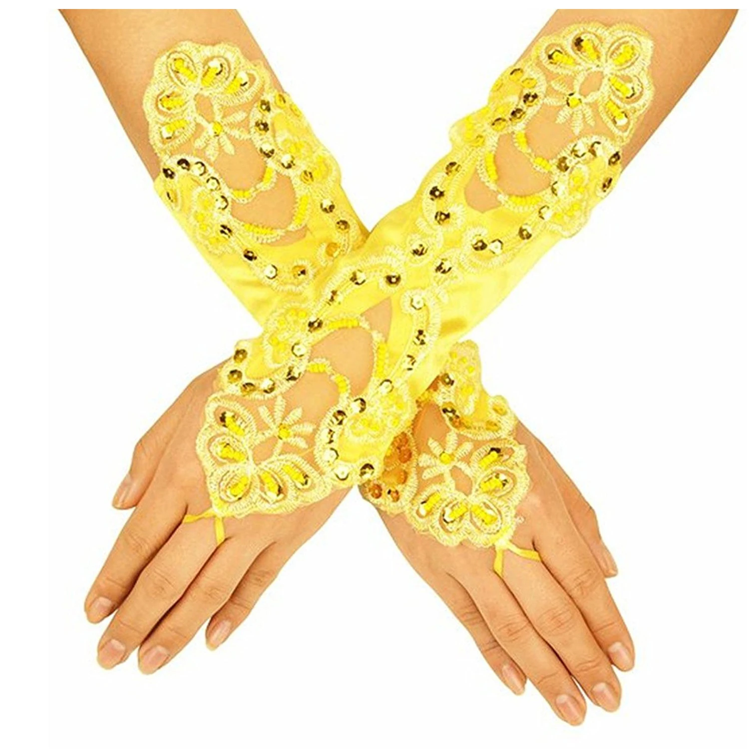 Yellow Женские цветочные короткие платья перчатки без пальцев Элегантные Перчатки для невесты Вечерние фиолетовые - Цвет: Yellow