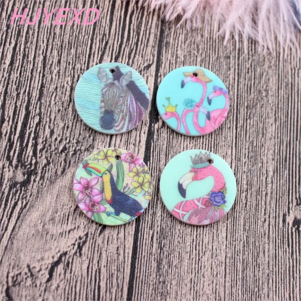 (По 6 шт.) 25 мм круглые акриловые подвески в виде цветка птиц с лазерной резкой 1