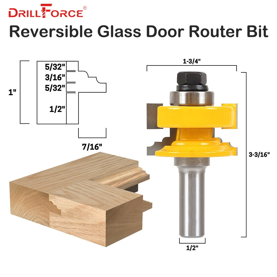 

Drillforce Glass Door Reversible Router Bit Cemented Carbide 1/2" Shank Classical Ogee Wood Cutting Tool Woodworking Router Bits