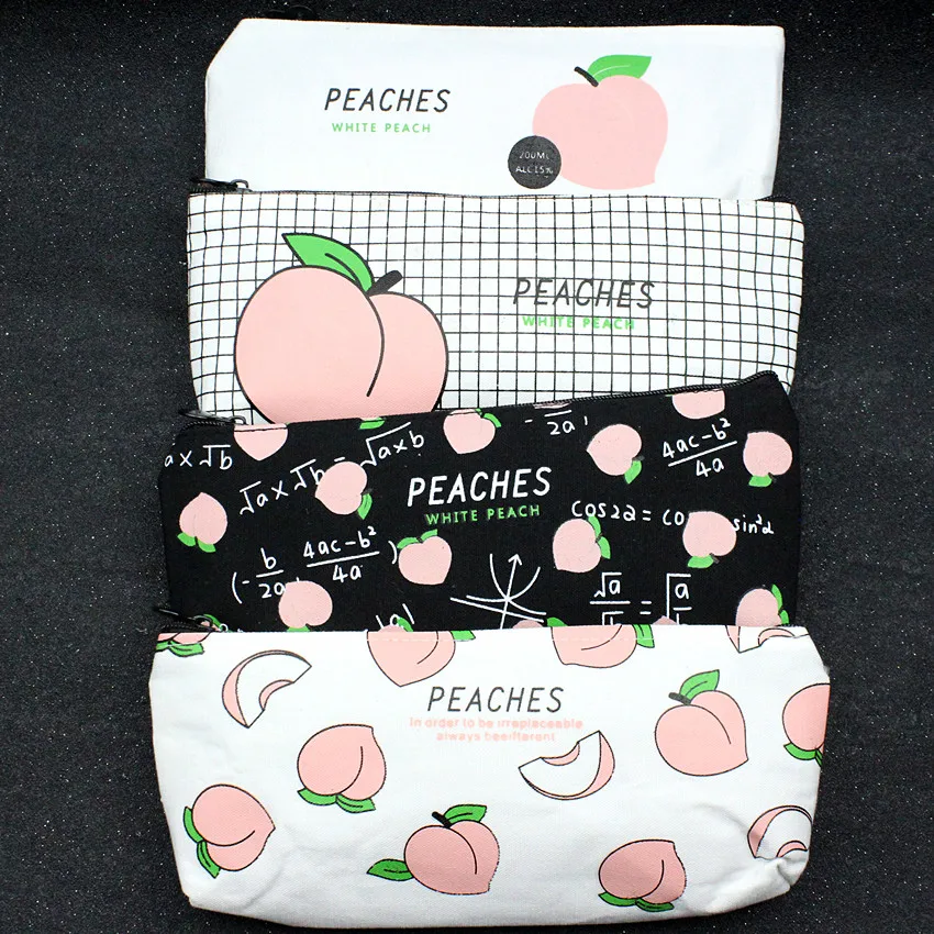 

M155 Lovely Japanese Peach Canvas Pencase Small Fresh Interesting letter Pencil Bag Small Wallet Wholesale