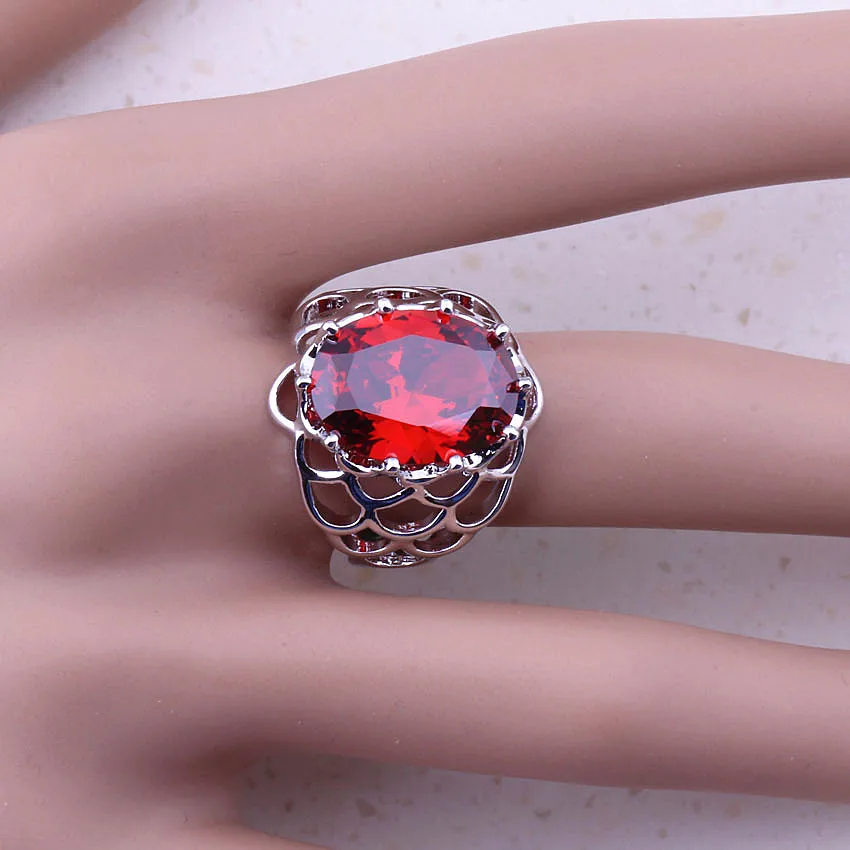Cheerful Red Simulated Garnet 925 Sterling Silver Jewelry Sets For Women Wedding Party Fashion Free Gift Box D0116 | Украшения и