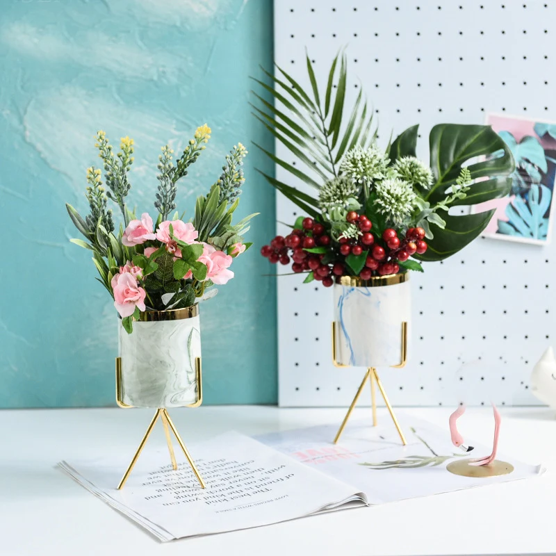 Скандинавский мраморный узор Золотая керамика железная художественная ваза