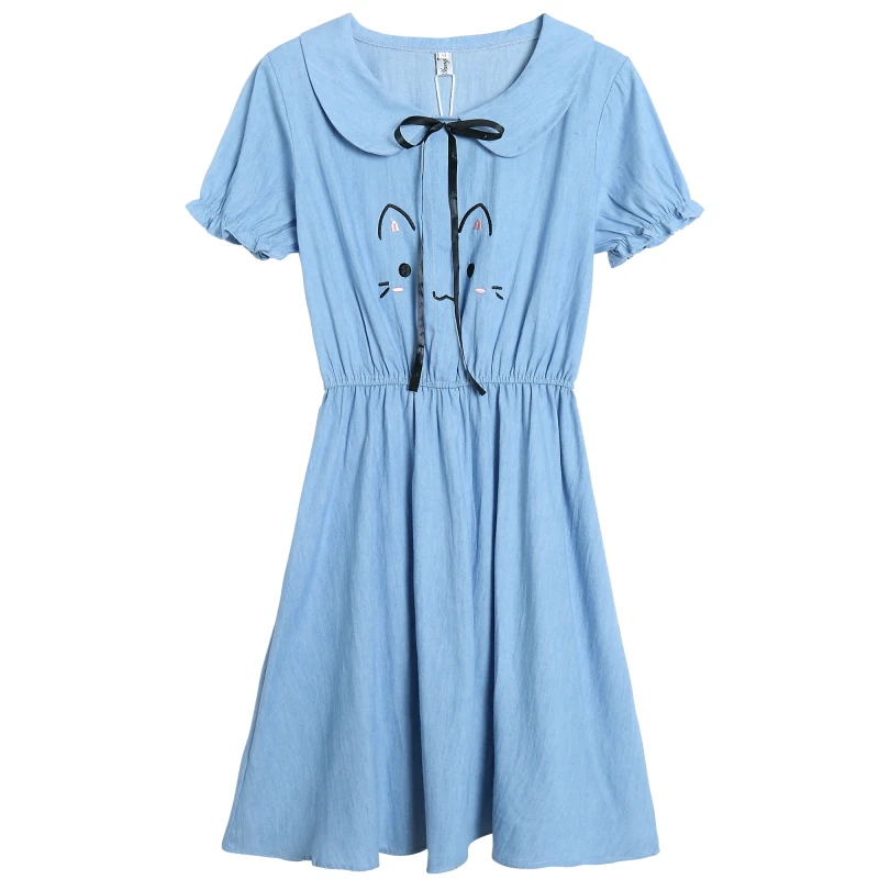 Летние Стильные Новые Модные женские синие джинсовые платья с коротким рукавом