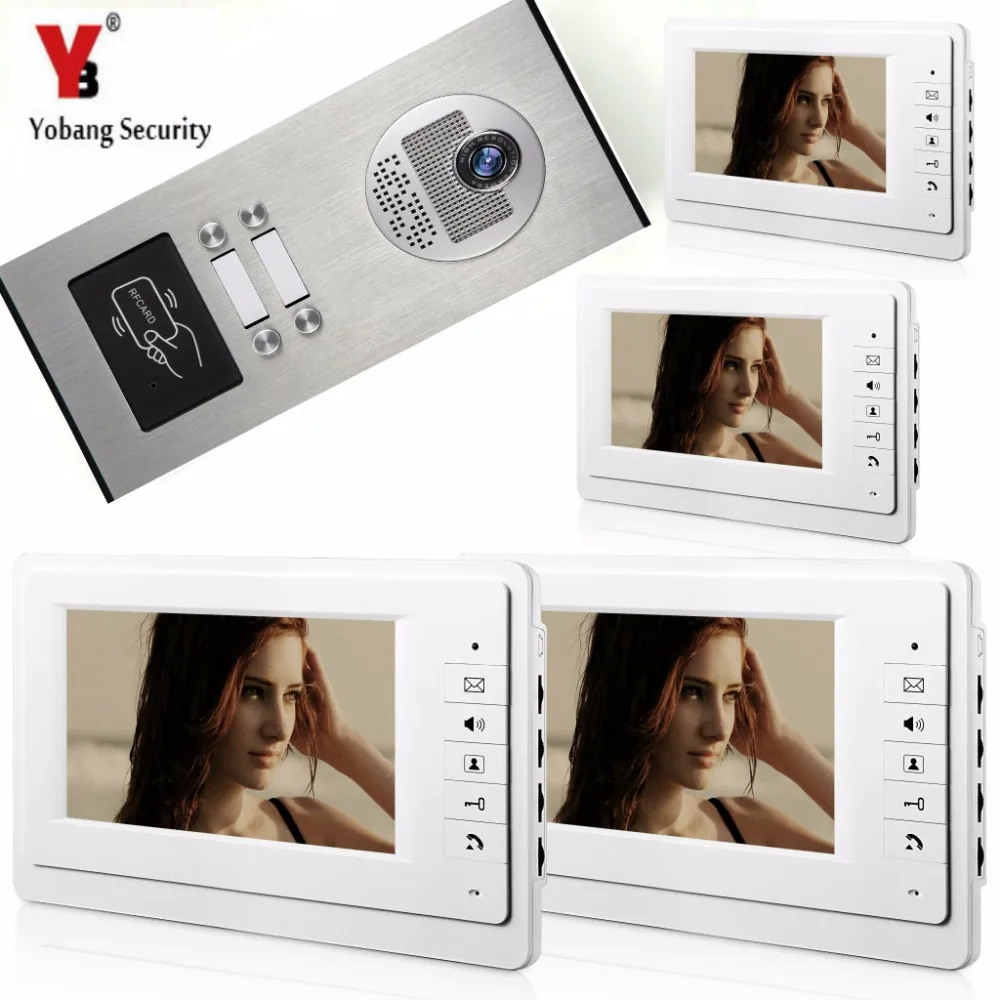 

Yobang Security 4 Monitor Villa Apartment Video Intercom 7"TFT LCD Color Video Door Phone Doorbell Intercom System with RIFD