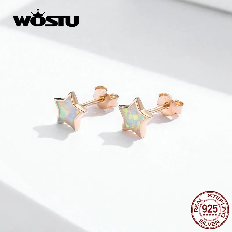 WOSTU серьги-гвоздики с градиентной звездой, 925 пробы, серебристые, розовые, золотистые серьги с кристаллами для женщин, свадебные, обручальные ювелирные изделия CQE674