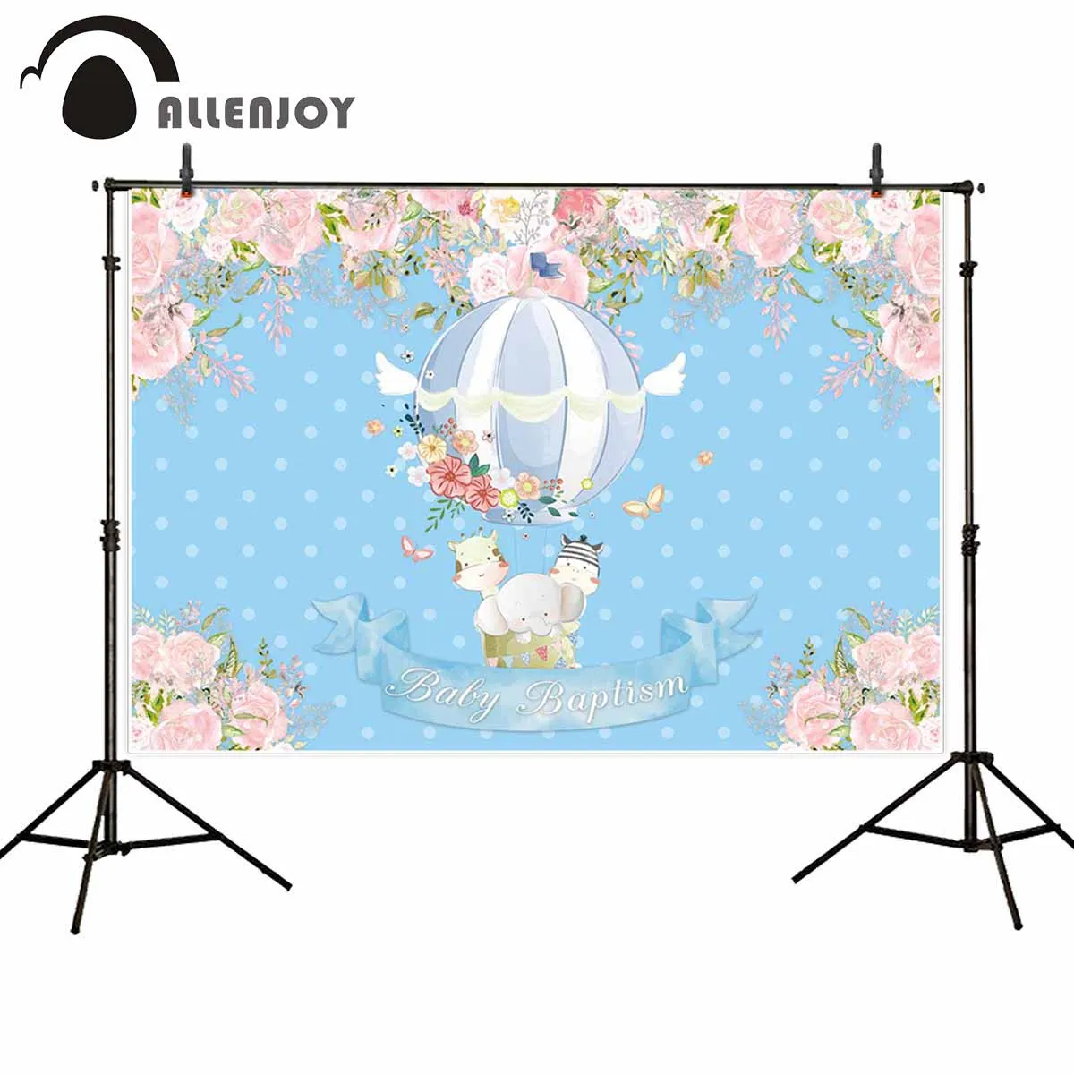 Allenjoy фоны для фотосъемки крещение детский душ цветочный синий воздушный шар слон горошек фон для фотосессии новорожденных