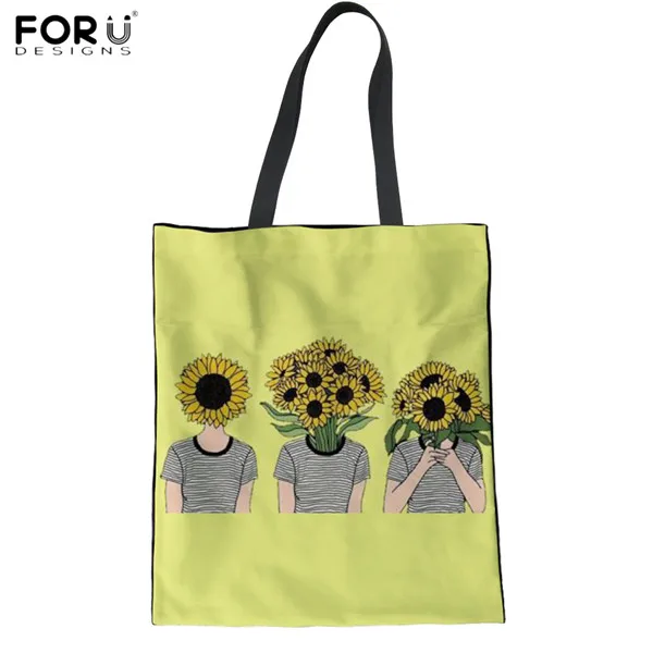 FORUDESIGNS/забавные с рисунком подсолнуха холщовые женские сумки многоразового использования для покупок Eco-friendy Tote сумки на плечо для дам сумки-шопперы - Цвет: HM036Z22