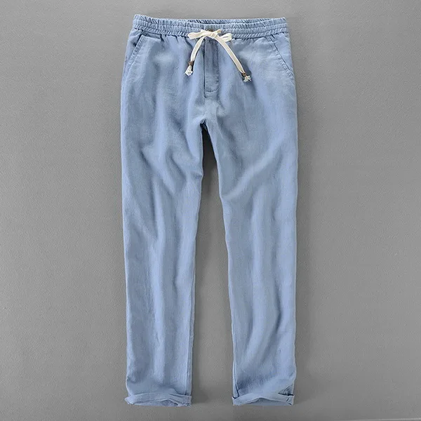 light blue Льняные брюки мужские свободные эластичные брюки мужские Брендовые повседневные брюки мужские весенние летние брюки мужские размера плюс 30-40 pantalon - Цвет: light blue