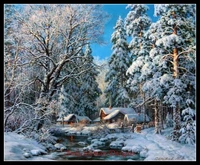 needlework crafts full embroidery cotton threads diy french dmc counted cross stitch kits 14 ct oil painting winter forest creek