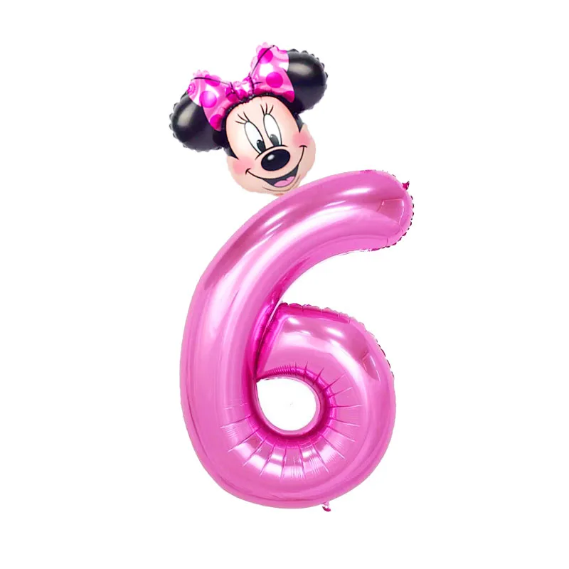 Minnie-6 2 шт./лот 40 дюймов розовый и голубой номер Фольга надувные шары Mickey воздушный шар "Минни" Рисунок От 1 до 5 лет детская футболка для мальчиков и девочек, День рождения деко - Цвет: Minnie-6
