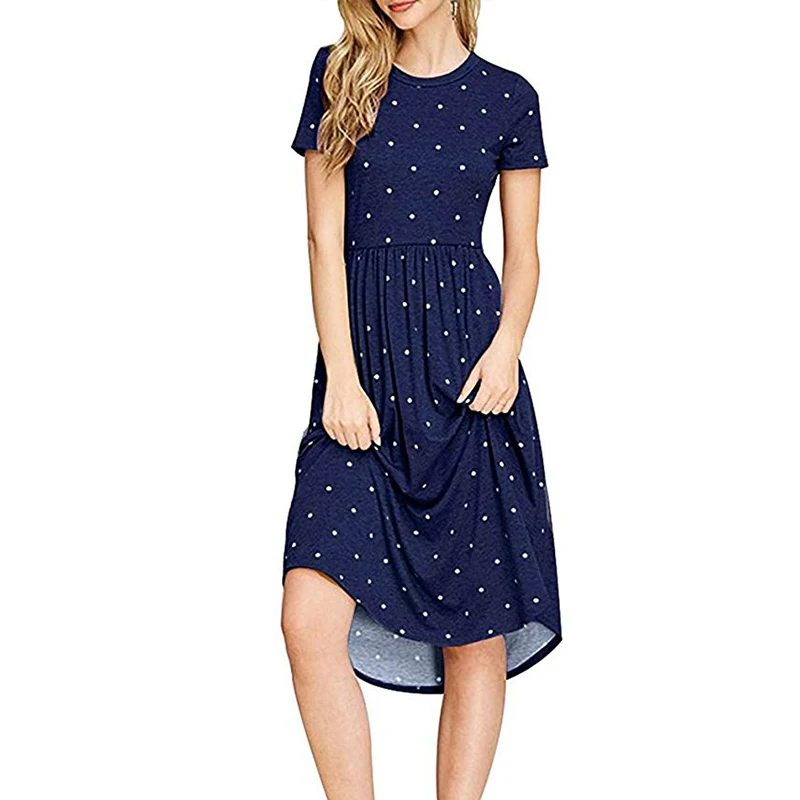 Женское винтажное платье в горошек свободное ТРАПЕЦИЕВИДНОЕ ПЛАТЬЕ средней