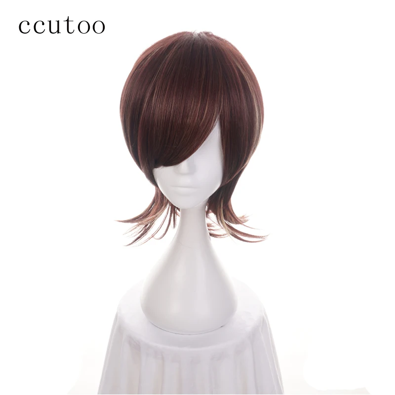 Resistência ao Calor Perucas de Festa Ccutoo Marrom Loira Curto Reta Peruca Sintética Cosplay Perucas Traje Cabelo 40cm Mix