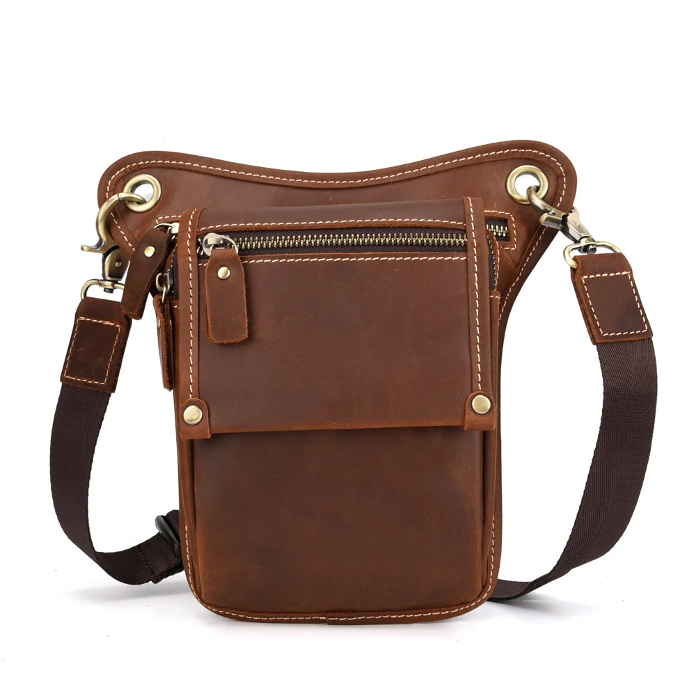 

High Quality Genuine Leather Men Waist Pack Bags Fanny Bag Hip Bum Thigh Pouch Large Capacity Waist Belt Messenger Shoulder Bag