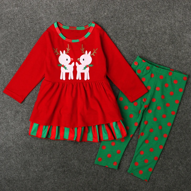 2016 комплект одежды для маленьких девочек рождественский Хлопковое платье с