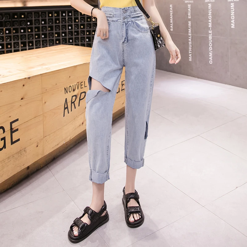Женские рваные джинсы-бойфренды BF denim femme широкие брюки лето 2019 | Женская одежда