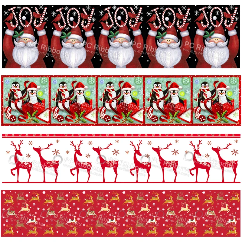 

Custom white Christmas Series Printed grosgrain polyester ribbon red DIY handmade materials christmas wrapping ribbons 50 yards
