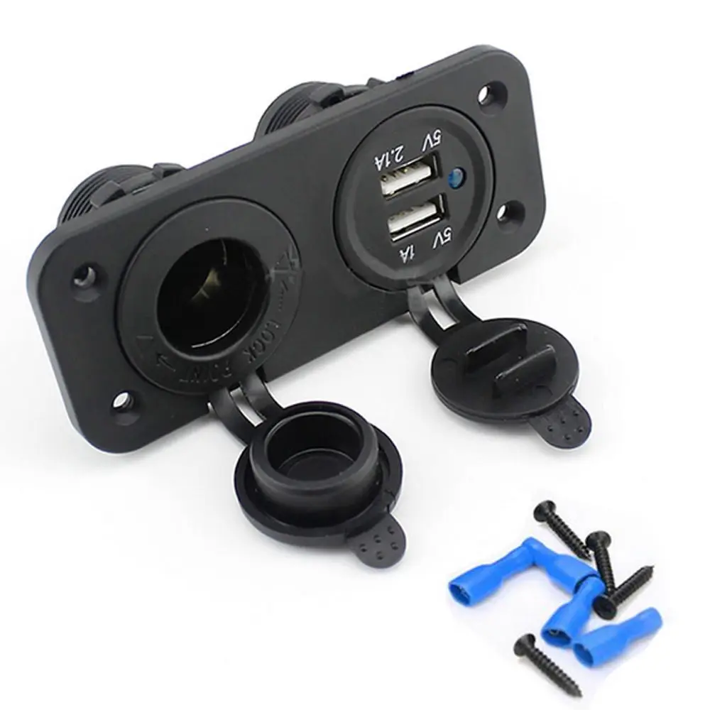 Новое черное автомобильное зарядное устройство для мотоцикла и сигареты с 2