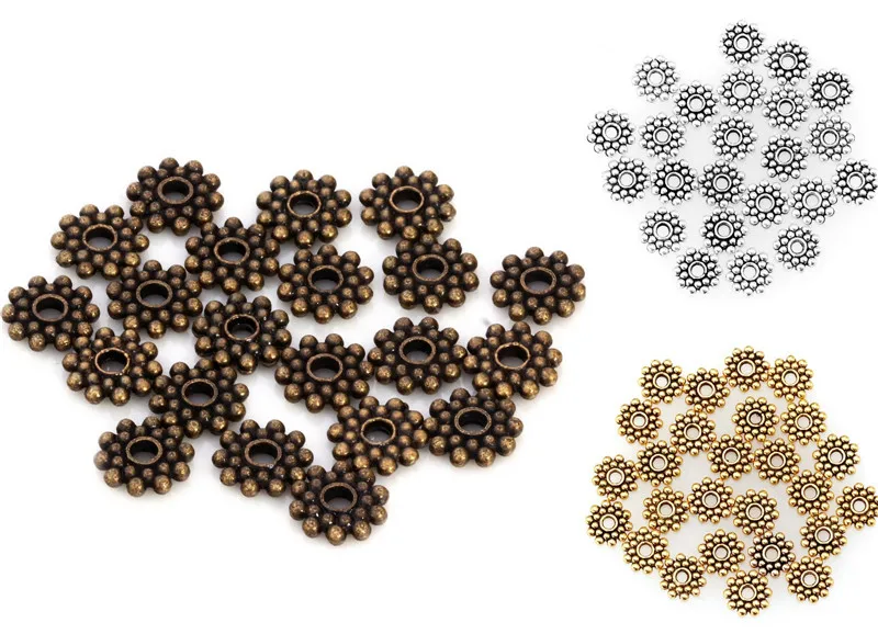 Wholesale100pcs/комплект тибетского серебра Цветочная распорка для бисера круглые