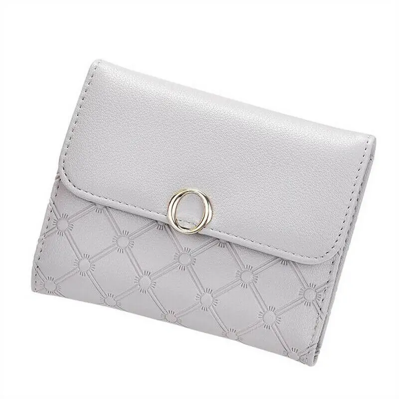 

Fashion Women's Purse Short PU Leather Wallet Girl Small Plaid Clutch Trifold Lock Short Money Coin Purse