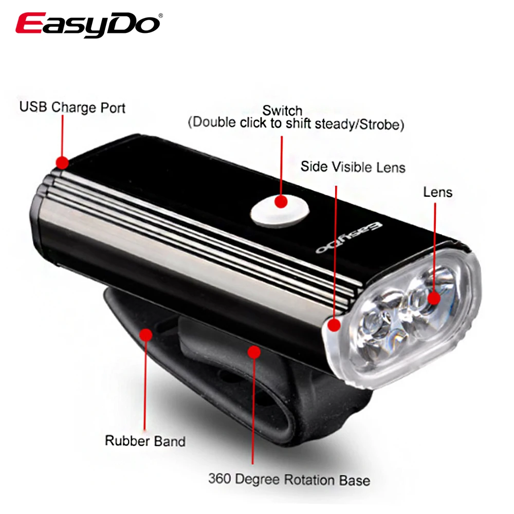 Велосипед EASYDO свет Велоспорт голова Передняя 4400 мАч 1000 Люмен USB Перезаряжаемый XPG 10 Вт велосипед фара 8 режимов освещения EL-1110