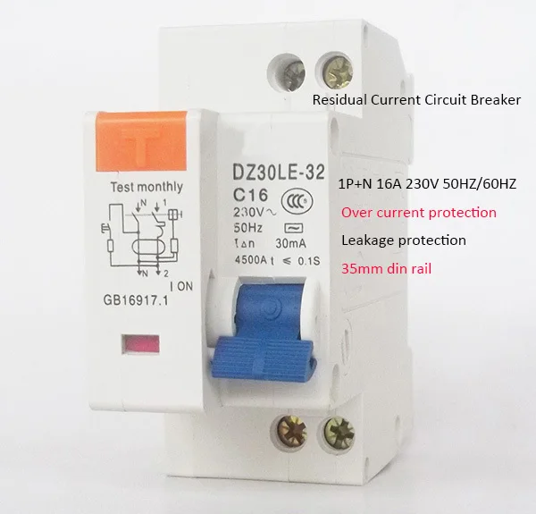 1P + N 16 А 230 В 50 Гц/60 Гц автоматический выключатель остаточного тока с защитой от перегрузки по току и утечки