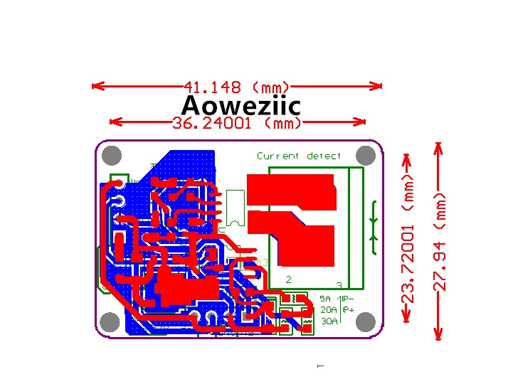 Aoweziic - Датчик тока модуль ACS712 20A ACS712ELCTR-20A ACS712TELC-20A 0-20A с выходным напряжением 0.1 В/1 А, питание 5 В или 24 В.