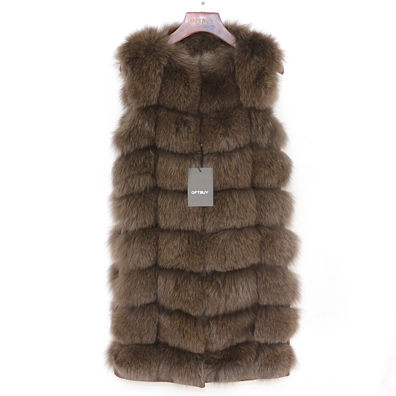 dark brown 90cm OFTBUY Женский Длинный жилет из натурального Лисьего меха на весну, зиму и осень, женский жилет без рукавов из натурального Лисьего меха, уличная одежда, толстый теплый - Цвет: dark brown 90cm