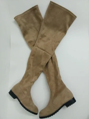 Beige 2 KALMALL Botas Mujer/зимние эластичные замшевые ботфорты выше колена женские ботфорты с острым носком женские высокие сапоги на шпильке - Цвет: Beige 2