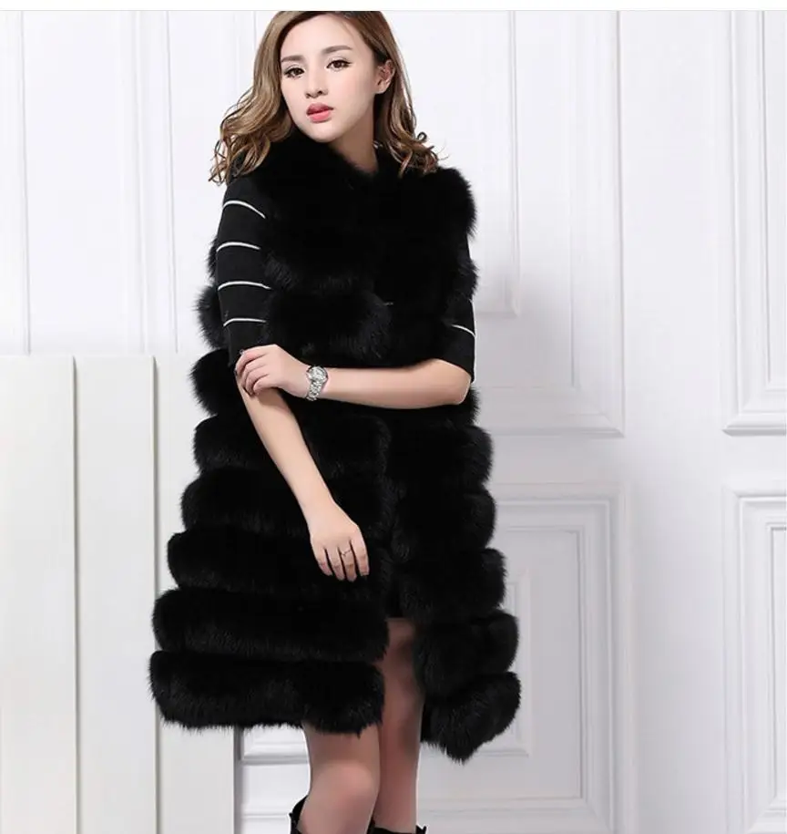 Женская Повседневная жилетка с лисьим мехом длинная из искусственного меха в