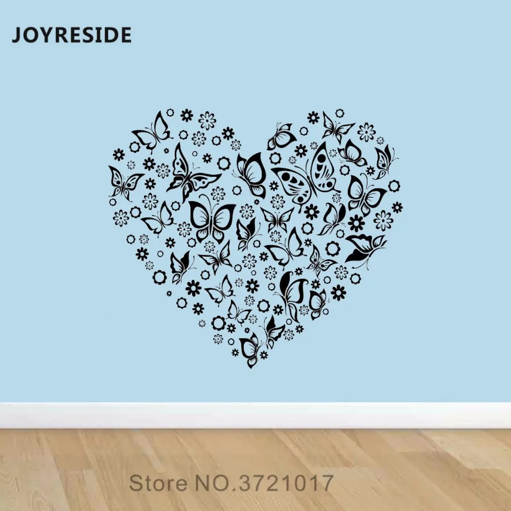 Настенная виниловая наклейка с бабочками и романтическим сердцем A513|Наклейки на