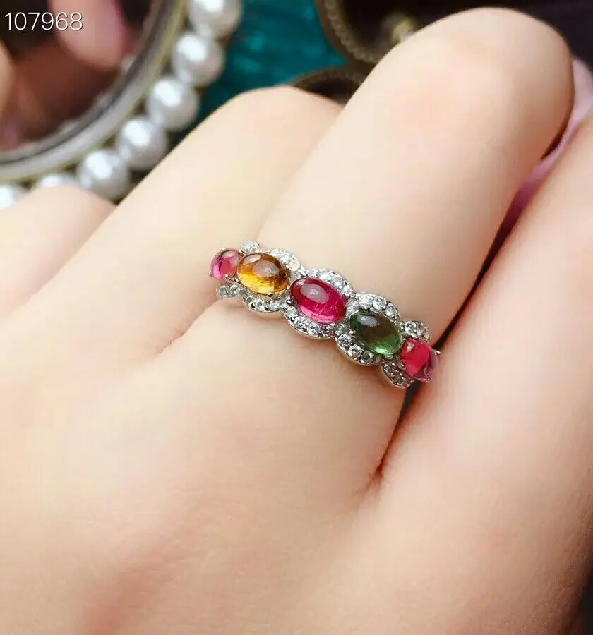 

Женское кольцо с натуральным турмалиновым камнем MeiBaPJ, ювелирное изделие из настоящего серебра 925 пробы